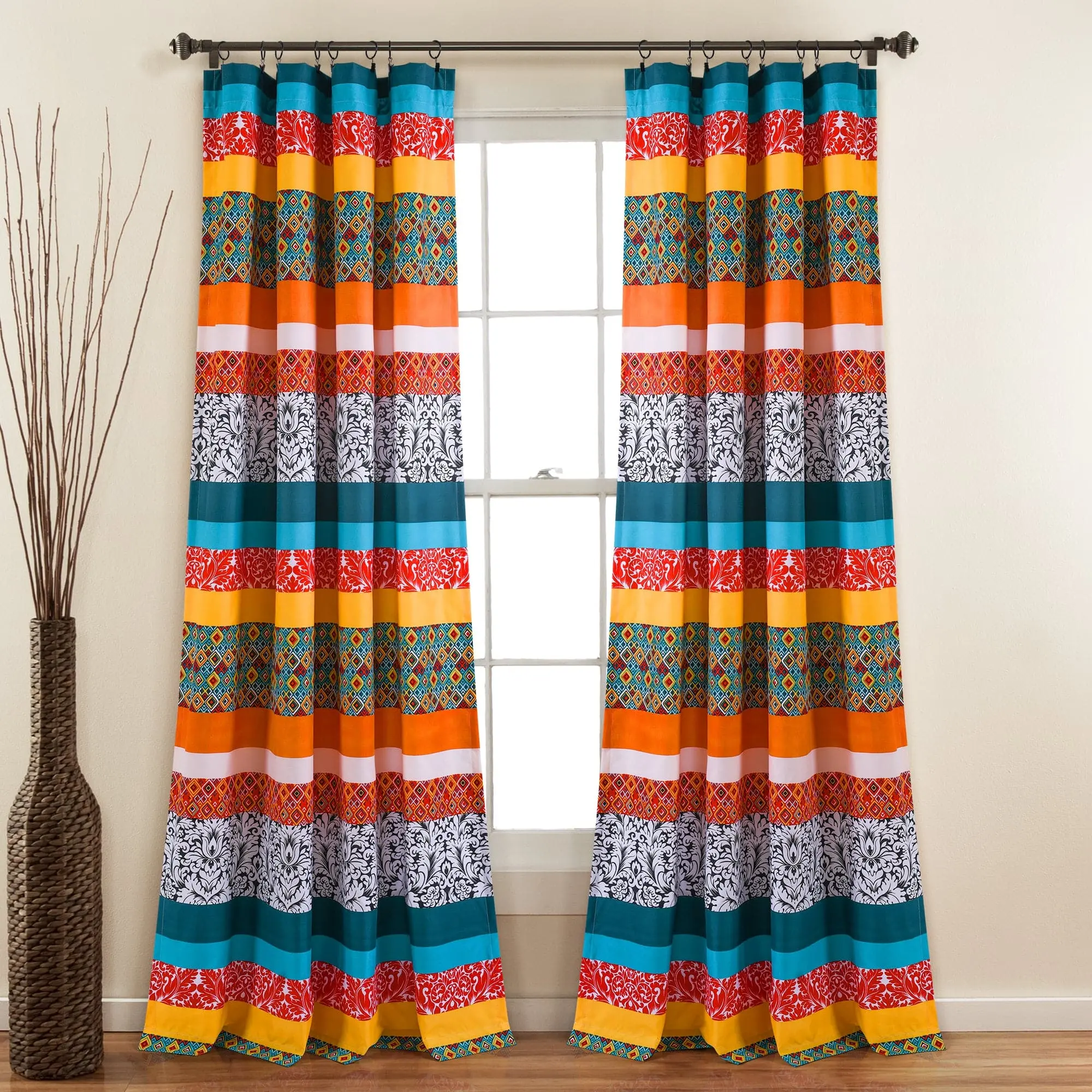 Lush Decor Boho Stripe Window Curtain Panel Set - Colorful Stripe Design with Vertical Stripes and Decorative Fringe Lush Decor Boho Stripe Window Curtain Panel Set - Colorful Stripe Design with Vertical Stripes and Decorative Fringe
