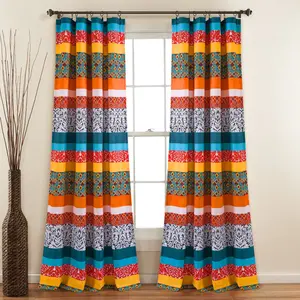 Lush Decor Boho Stripe Window Curtain Panel Set - Colorful Stripe Design with Vertical Stripes and Decorative Fringe