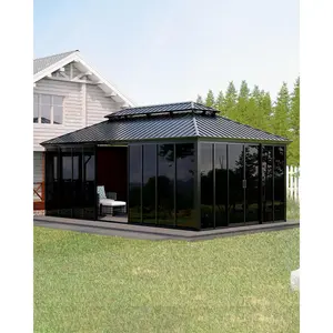 12x20 ft Hardtop Enclosed Gazebo Sunroom – All-Aluminum Alloy Frame with Floor-to-Ceiling Sliding Doors & Screened Panels – Outdoor Solarium for Backyard, Patio, Deck