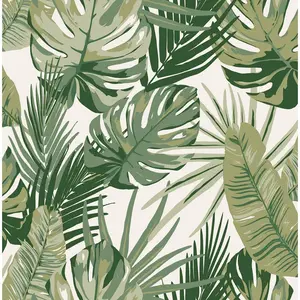 NuWallpaper Green Palmero Peel and Stick Wallpaper: Removable Botanical Floral PVC, Self-Adhesive, 30.75 Sq Ft Coverage