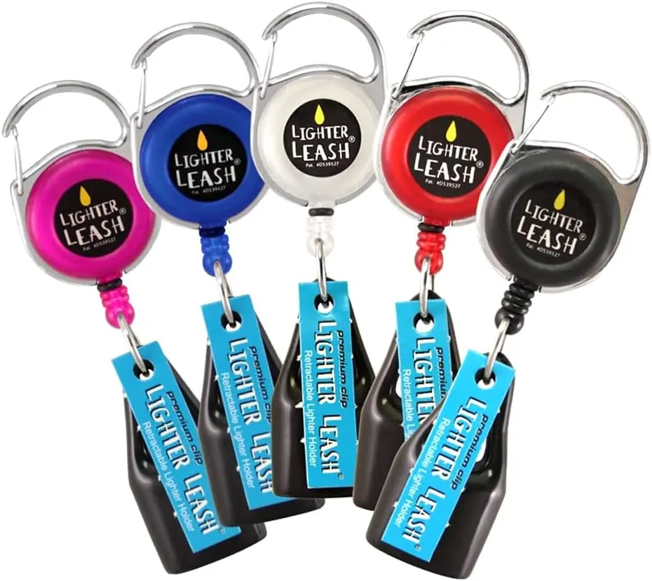 2-Pack Retractable Chrome Lighter Holders with Leash, Retractable Reel, Safety Clip, Random Color, Lightweight Build - Igniter Lighter Accessories for Home, Vehicle Use