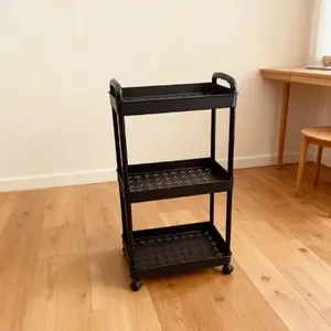 1-piece - Three-tier utility cart with wheels, storage shelves, and storage basket. Easy to assemble, suitable for bathrooms, RVs, offices, and workshops.  Ideal as a bedside cart, snack cart, or multi-layer storage unit. Classic Storage Shelf