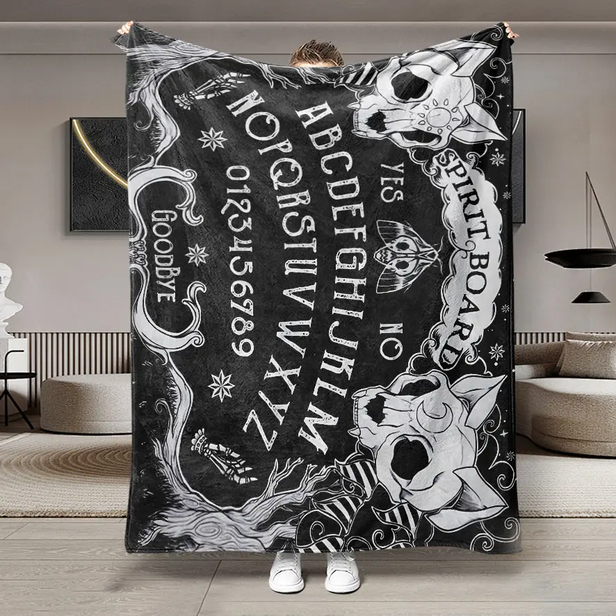 Ouija Board Pattern Flannel Blanket, Soft Lightweight Warm, All Seasons Use, Bed Sofa Office Camping Travel Gift Idea