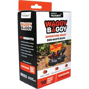 Cleanwaste Waggy Baggy, Adventure Ready Dog Waste Bags with Smell-Proof, Dual Bag System, with Convenient Carry Handle, 10ct