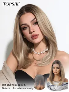 Topshe 13x6 Lace Front Wig, Roots Gradual, Short Straight Hair, Heat Resistant, Comfortible, Lightweight, Pre-Plucked Natural Hairline