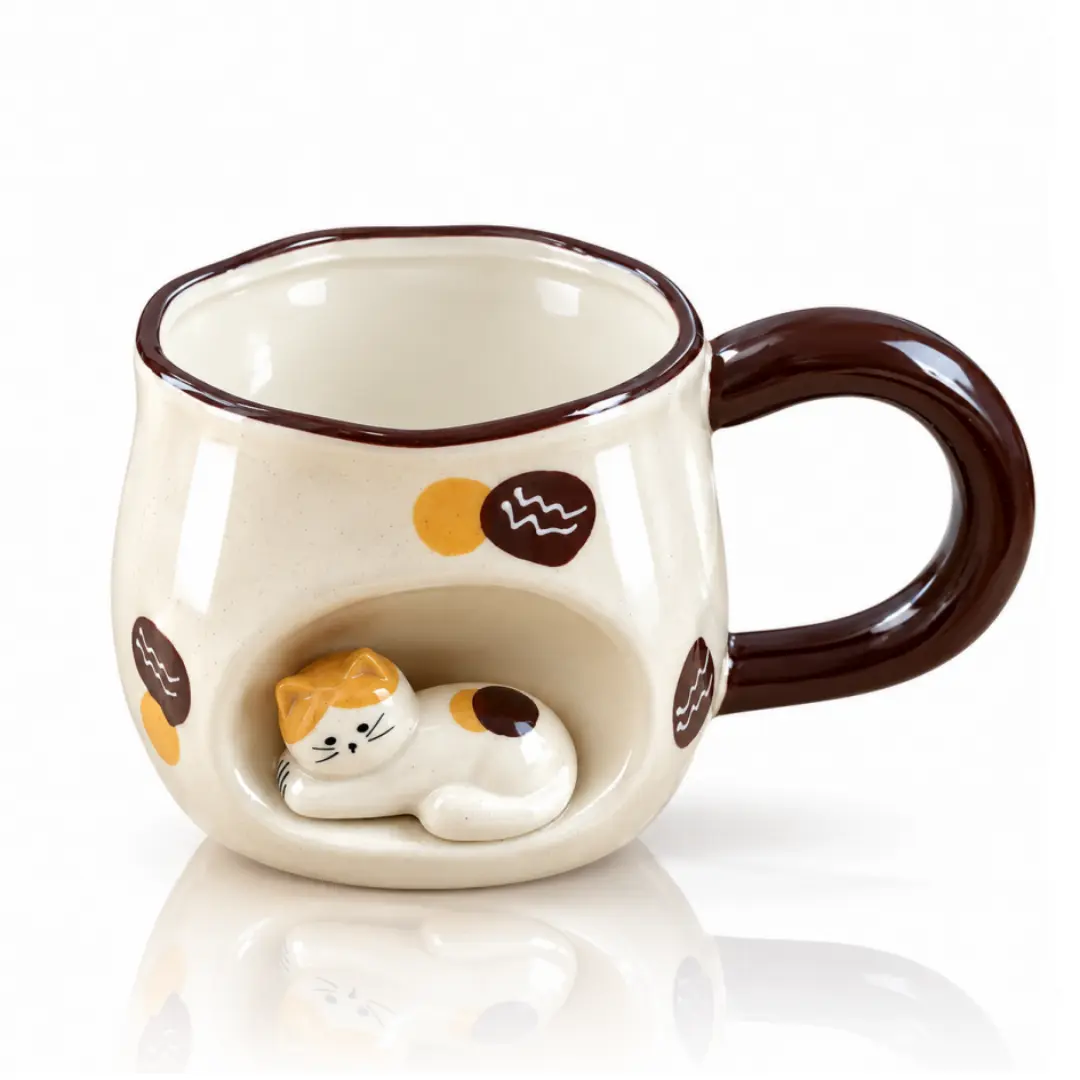 Cute Cat Mug with Black Paw Prints and a Cozy Cat Design for Coffee Lovers Handmade Ceramic