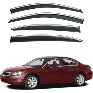 4 count  Tint with Chrome Trim Outside Mount Tape /Clip  Style PVC Sun Rain Guard Vent Window Visors Compatible with 08-12 Accord 4-Door Sedan