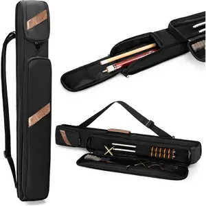 Billiard Pool Cue Case Holds 1 Butt and 1 Shaft, Pool Cue Stick Carrying Bag with Handle, Detachable Shoulder Strap and Front Accessory Pocket, Black
