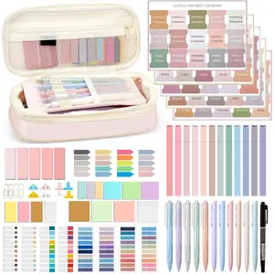 73 Pcs Aesthetic Bible Journaling Study Supplies Book Annotation Kit Pencil Case 12 Highlighters 14 Sticky Notes 5 Gel Pens 6 Press Pens 12 Labels for Christmas Bible School Gift(Pink)