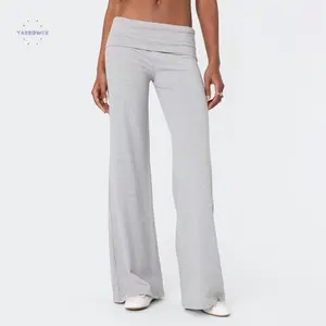 Lounge Yoga Pants for Women Fold Over Low Waist Wide Leg Sweatpants Flare Leggings Bell Bottoms Y2K Foldover Pants