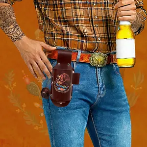 WIRILLCH Leather Drink Holster Belt – Hands-Free Beer Holder for Cinco de Mayo, World Cup 2026, BBQ, Game Day, Camping & Latin Festivals | Funny Gift for Husband or Boyfriend or Mum