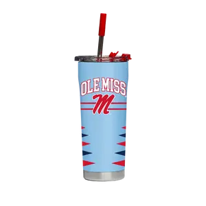Ole Miss Insulated Silicone Stainless Steel Flask - Retro Diamond Cut Leakproof Straw Tumbler with Lid, Portable Water Bottle, Beverage Bottled Coffee Vacuum Flask