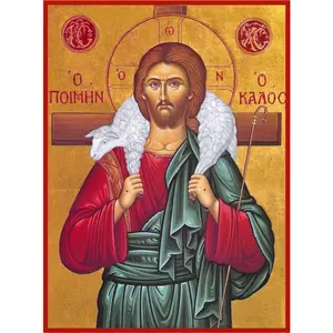 Orthodox Christian Icon of Christ the Good Shepherd - Traditional Wooden Mounted Religious Wall Art, Elegant Religious Decorations, Ideal Gift for Faithful Individuals