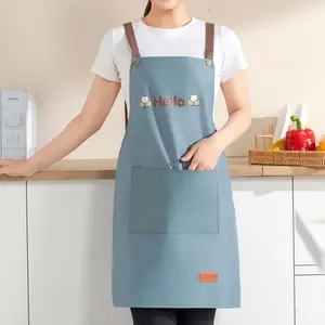 Waterproof Apron with Pockets, Letter Print, Tie-Back, Kitchen & Living Room Cleaning, Dust & Oil Proof, Reusable, Unisex, BBQ Outdoor
