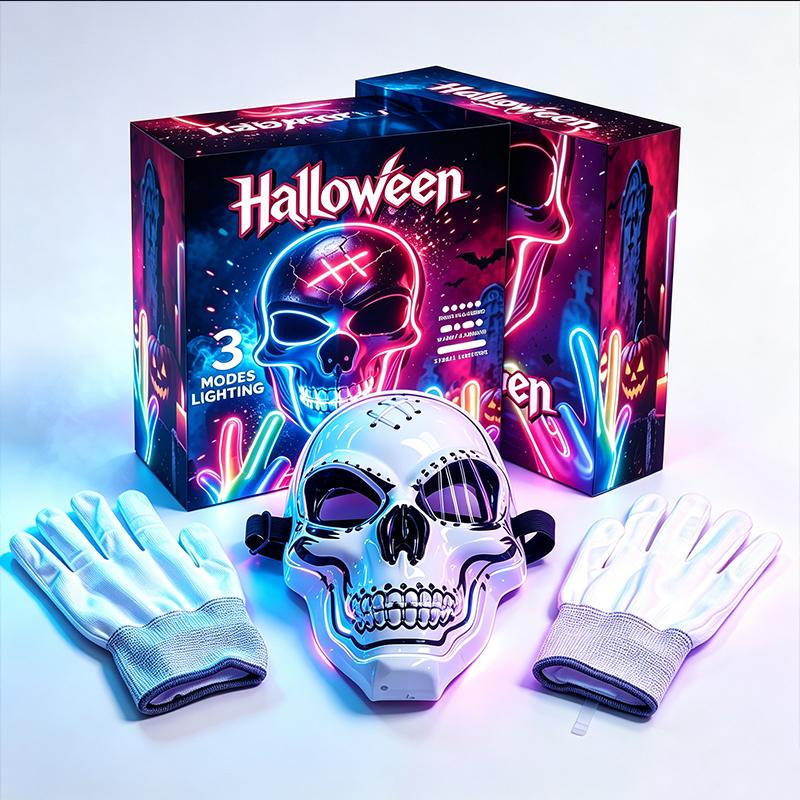2026 Upgrade Halloween Scary LED Mask LED Skeleton Mask Purge Hacker Mask Glow in The Dark Mask for Halloween Costume Party Creepy Spooky