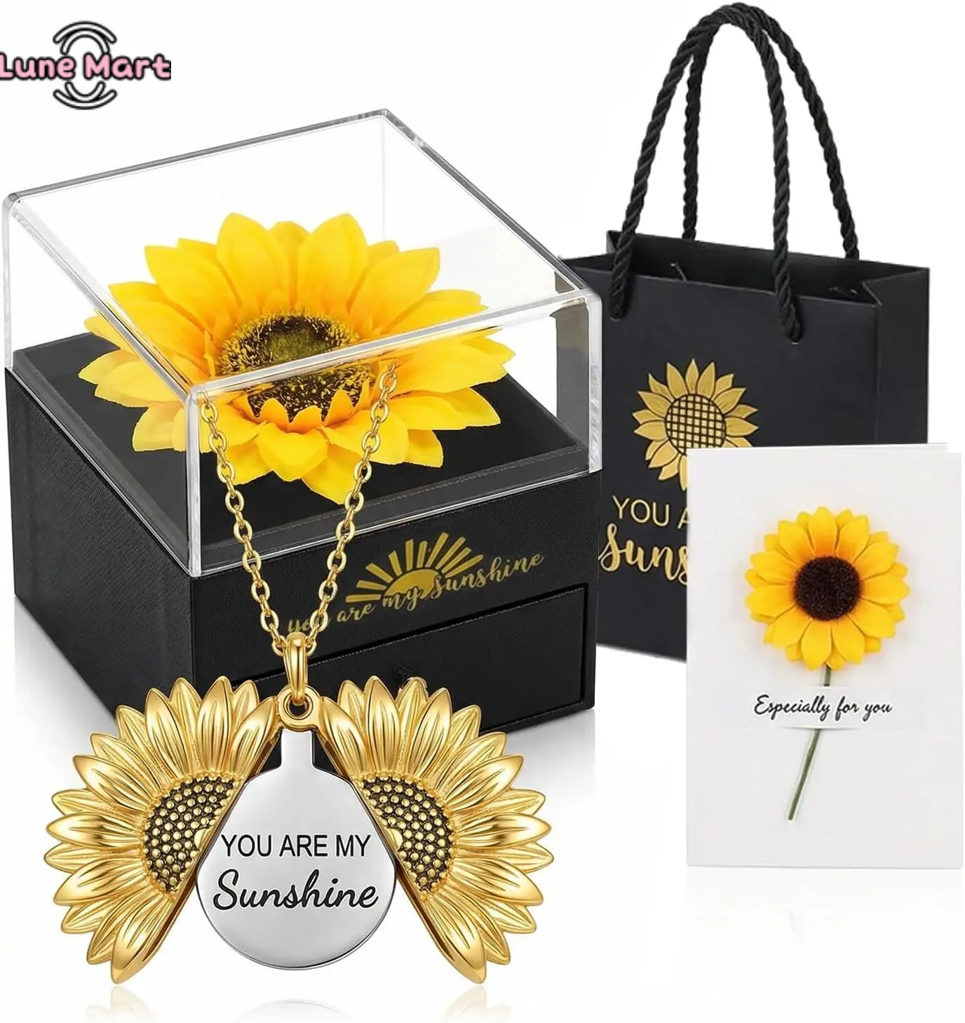 Women's Forever Sunflower Decorative Flower Necklace - Chain Jewelry with Flower Charms, Women Gifts for Mom, Birthday Wedding Present in Gift Box (You Are My Sunshine Theme), Gifts For Women