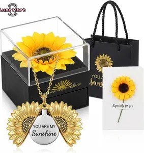 Forever Sunflower Gifts for Women Girlfriend Wife Mom, You are My Sunshine Necklace Gift Box for Birthday Wedding Mother's Day Xmas Present Sunflower Jewelry Home Decor
