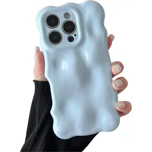 Phone Cases for iPhone 17 Pro Max Case 16 15 14 13 Pro Max Plus Cute Wave Pattern Aesthetic 3D Curly Wavy Shape Plating Glitter Bling Women Girls Soft Bumper Silicone Shockproof Cover for iphone 17 Pro Max Bright Blue