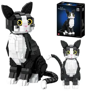 New 801PCS Animal Model Tuxedo Cat Building Blocks Building Block Set Cute Cartoon Kitty Assemble Brick Educational Toy Gift For Kid Boy Adult