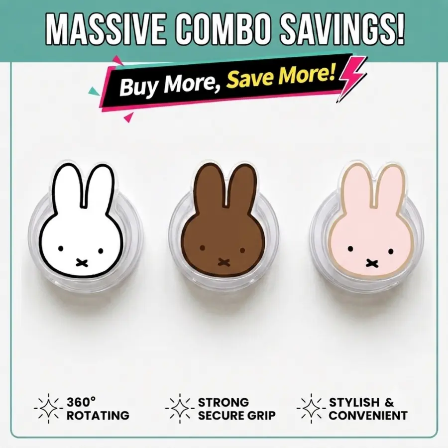 [Best Value Bundle] Cute Bunny Phone Grip – Adorable Rabbit Aesthetic Design, Kawaii Phone Accessory For Everyday Style And Fun