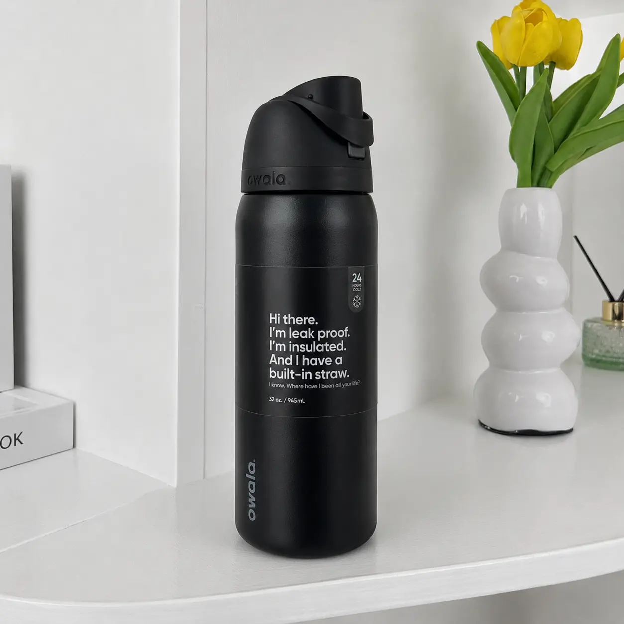 Owala FreeSip Black  32Oz Insulated Stainless Steel Water Bottle Leak Proof BPA Free