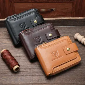 [RFID Leather Wallet] LEBULLBRO Men's Genuine Leather Bifold Wallet | Top Layer Cowhide Zipper RFID Blocking Zip Around Card Holder Coin Pockets