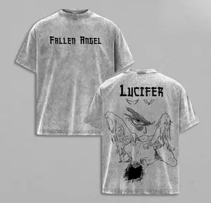 Lucifer Fallen Angel Double Printed Vintage Washed Tee, Unisex Oversized Heavyweight Cotton T-shirt for Dark Art Fans Dark Aesthetic Christina Merch God Punishes Lucifer