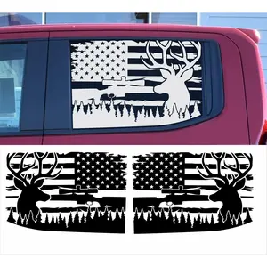 American Hunting Deer Flag Side Window Decals for Chevy Silverado Crew Cab 2019-2023
