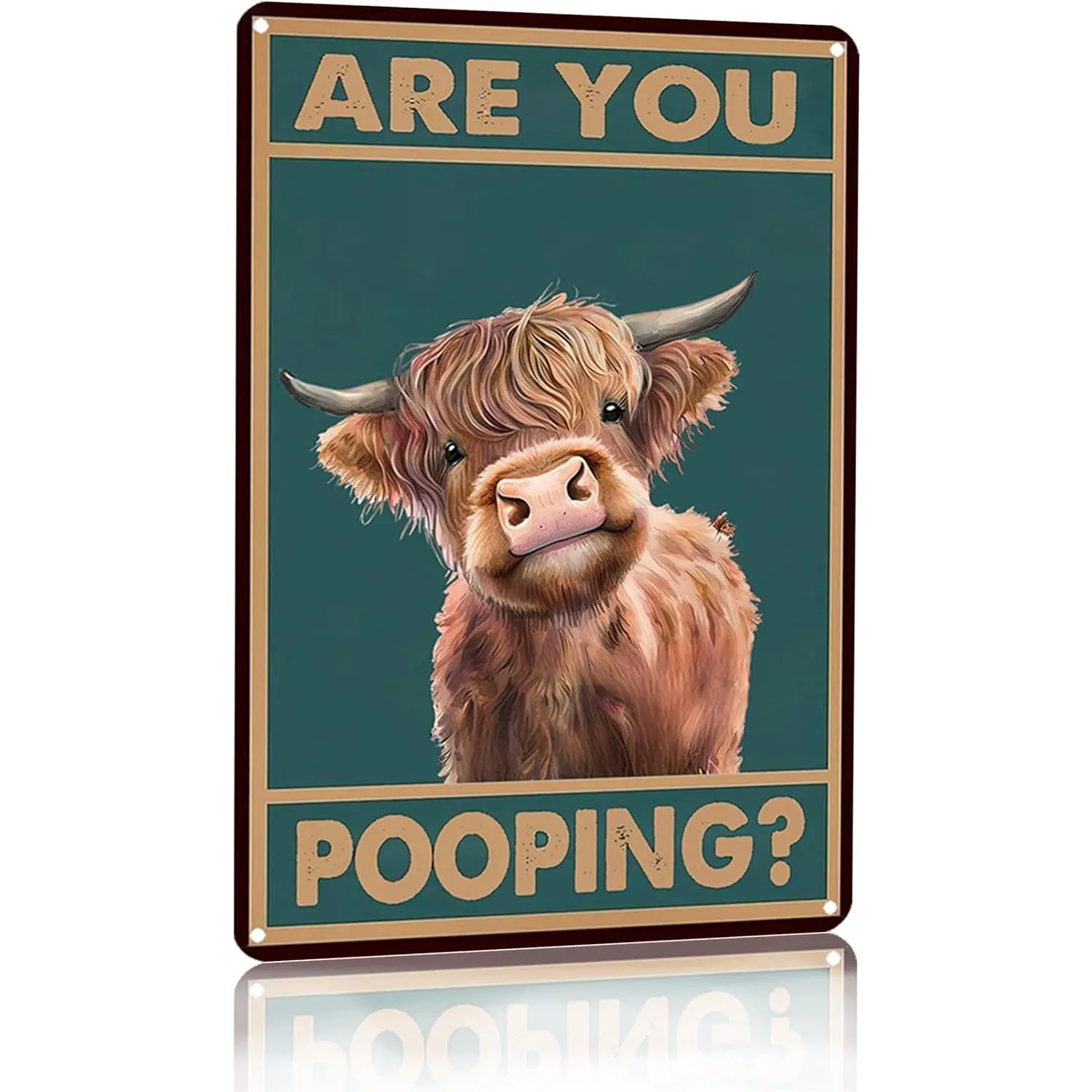 Vintage Highland Cow Metal Sign - Funny "Are You Pooping?" Quote Home Decor Plaque, Living Room Decor, Bathroom Decorations, Garage Wall Art (8x12in, 12x16in)