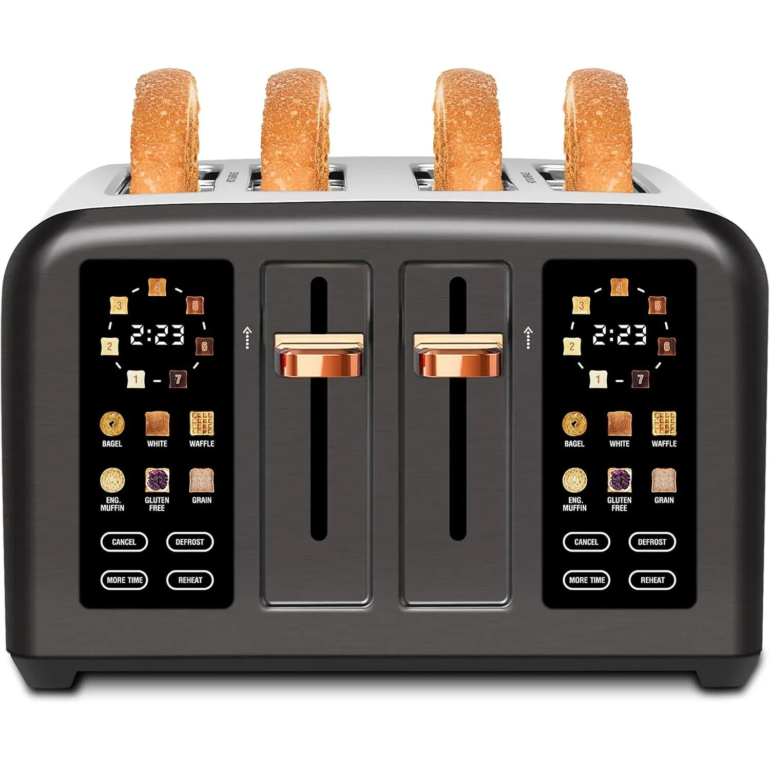Stainless Steel 4-Slice Toaster, Kitchen Appliances with Touch Screen, Digital Timer, 1800W Power, 1.5'' Wide Slots, 7 Shade Settings, Removable Crumb Tray