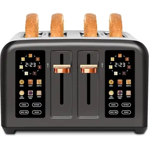 Stainless Steel Toaster 4 Slice with Touch Screen, Digital Timer, 1800W, 1.5'' Wide Slot, 7 Shade Settings, Removable Crumb Tray, Dark Metallic