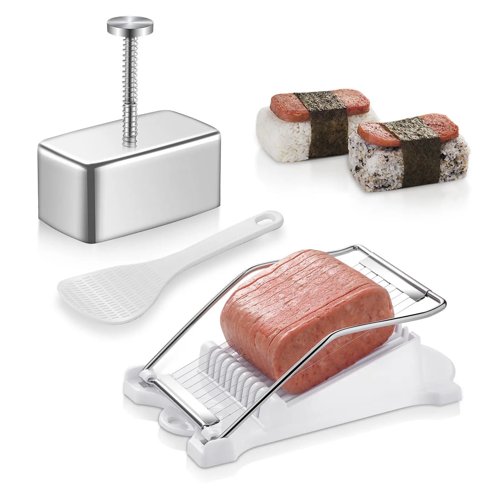 Spam Musubi Mold Kit - Stainless Steel Onigiri Maker With Slicer For Hawaiian Grip Sushi