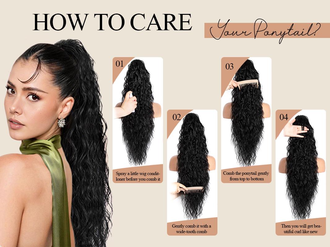 HIUSVO Ponytail Extension Claw 30 Inch Curly Pony Tail Clip in Claw Hair Extensions Fluffy Natural Looking Synthetic Hairpiece for Women