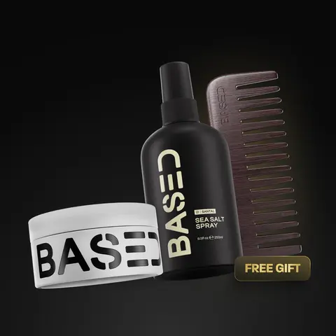 BASED Hair Styling Bundle: Texture & Hold Duo | Clay + Sea Salt Spray | Free Dark Wooden Comb