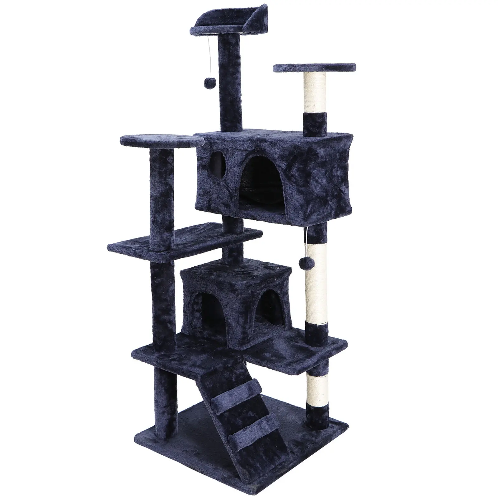 SuperDeal Pets 53" High Cat Tree Scratching Post - Tower Shape Particle Wood Blue Condo Playhouse, Climbing Hub with Multiple Levels & Cozy Rests, Available in 18"x11"x9.4" & 20"x20"x53" Sizes, 31.3 lbs-55 lbs Weight Capacity, 10.6" X 10.6" X 7.9", 18" X