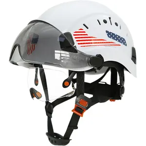 Vented ABS Hard Hat with Dual Visor & Sunglasses, 6-Point Suspension, Lightweight Construction Safety Cap with Reflective Stickers for Chainsaw Arborist Outdoor Work