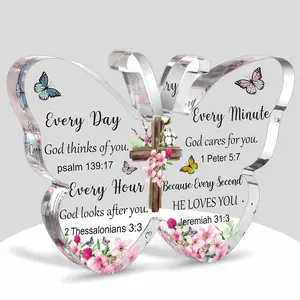 Butterfly Acrylic Plaque, Christian Bible Verse Inspirational Decor with Floral Elements and Butterfly Motifs, Religious Gift for Women, Mother's Day, Birthday, Christmas
