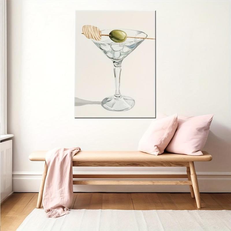 1 wood framed canvas art print Olive gouache on bamboo stick, modern wall decor for living room, office or kitchen, high quality white semi-gloss canvas, elegant home decor, living room decor | Minimalist art print