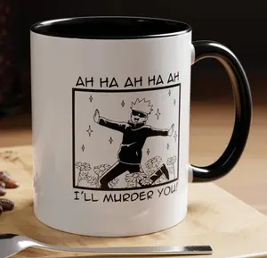 Funny Manga Meme Mug "I'll Murder You" Sarcastic Coffee Cup Aesthetic White Haired Character Art Unique Gift for Anime & Meme Lovers 11oz Drinkware Tumbler