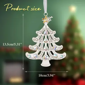 2024 Metal Christmas Tree Ornament Decorations 5" with Big Iridescent Crystals & 2024 Dated Engraved for Keepsake Gifts Holiday Home Party Decor
