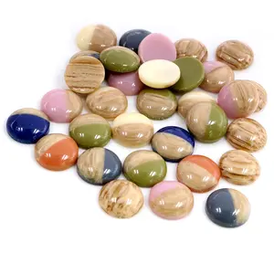 40pcs 12mm Wood Mix Colors Wood grain Shiny imitation leather Style Flat back Resin Cabochons Fit 12mm Cameo Base Button