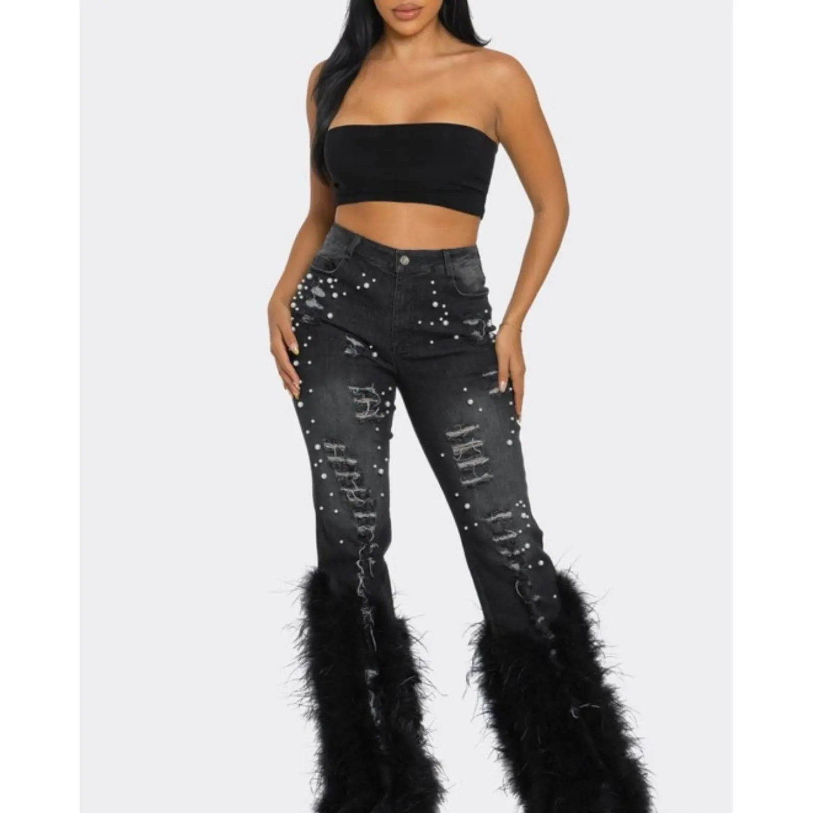 Pearl Embellished Feather Jeans-BLK flare  jeans  outfits magnolia  pearl  jeans  blake  lively jean