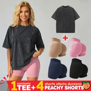 Women's Loose Short Sleeve Top with 4-Pack Yoga Shorts Set – Casual Workout Outfit for Yoga, Gym, Running & Fitness Activewear