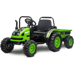 12V Kids Ride-On Tractor with Trailer, Electric Tractor w/ Remote, Music, USB, LED Lights & Safety Belt, Unload Button