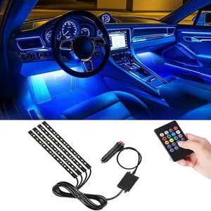 4pcs Car LED foot atmosphere light strip, colorful remote control voice control, RGB music rhythm light, Valentine's Day Decor, Car Ambient Light, Car Decorative Light, Car Lighting Accessories