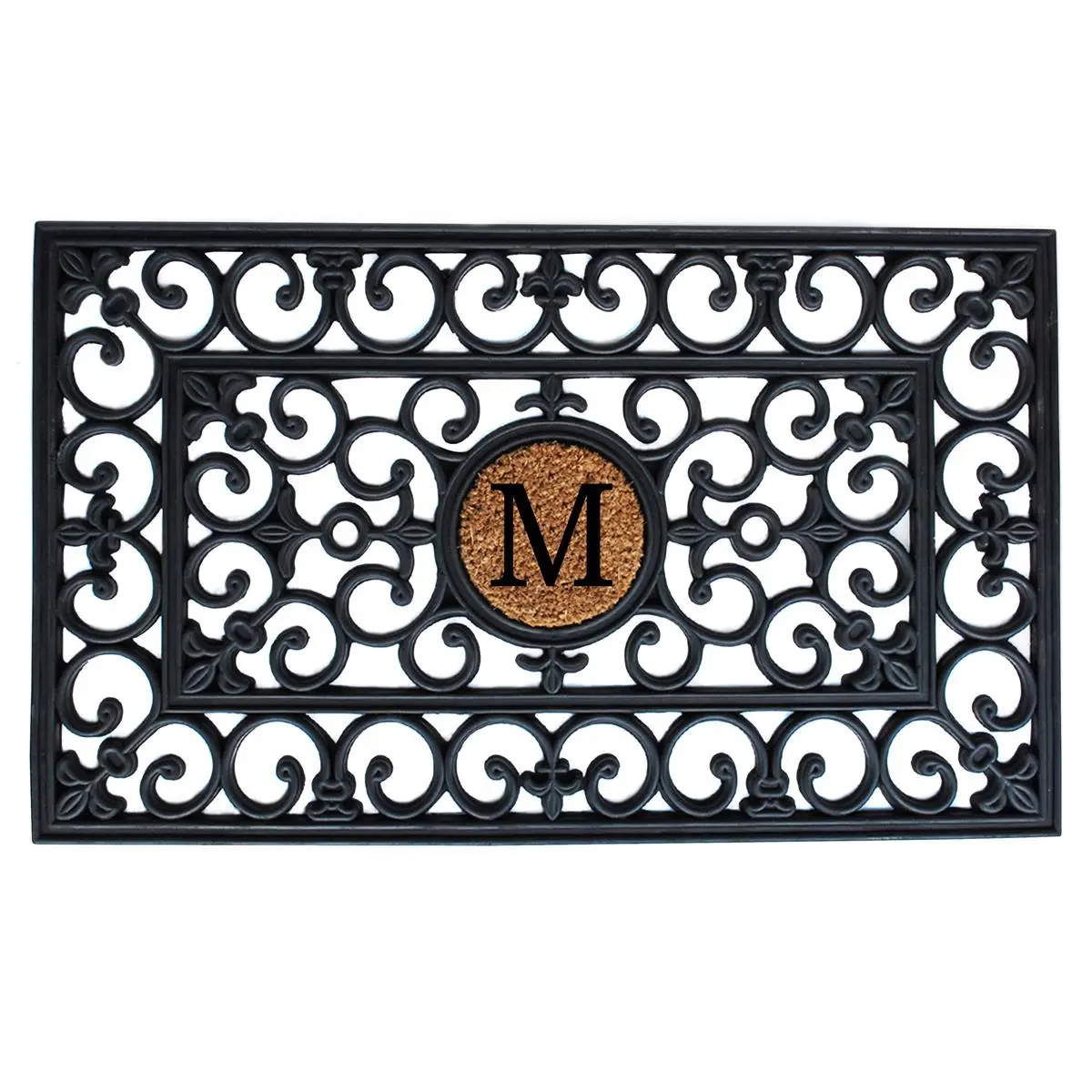 Calloway Mills 150011830M Durable Casual Rubber Monogram Rectangular Doormat with Removable Coir Insert, 18 x 30 in, Black-Natural - Letter M
