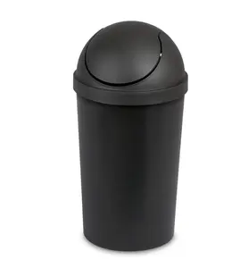 3 Gallon Bathroom Trash Can with Swing Top Lid – Black Plastic Bin