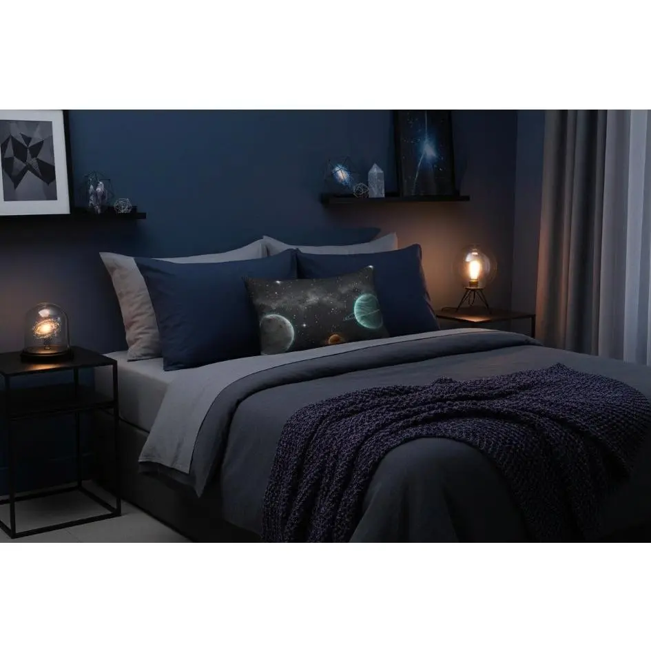 Space Galaxy Lumbar Pillow — Planetary Night Sky Decorative Throw Pillow
