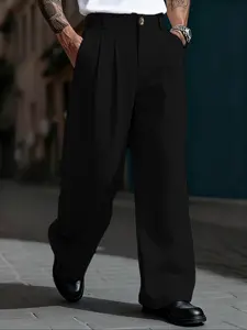 Men's Casual Loose-Fit Pants, Casual Fit Trousers, Casual Comfy Pants, Wide Leg Design Comfortable for Spring & Fall, Fashion Versatile Style, Perfect for Daily Wear
