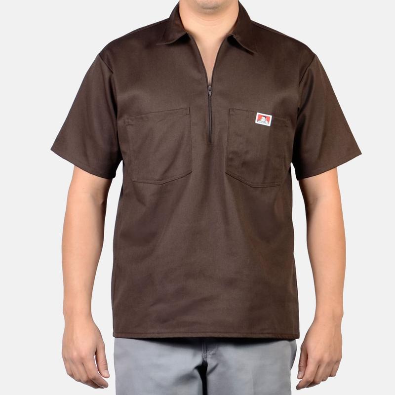 BEN DAVIS 1/2 Zip Shirt Short Sleeve Solid Half-Zip Shirt BENDAVIS Poly/Cotton Blend Plenty Tough Fabric Double Needle Stitch Pencil Slot on Left Pocket